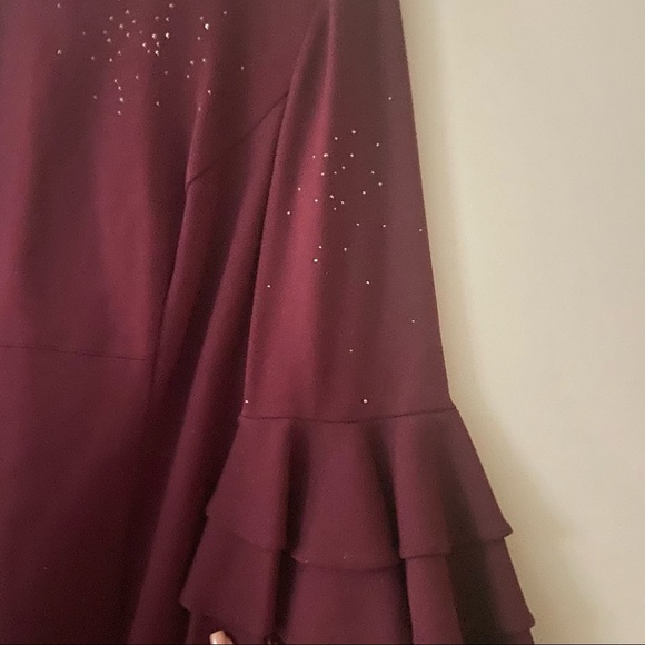 Trina Turk Dark Red Bell Sleeve Studded Turtleneck Mini Cocktail Dress - Picture 8 of 8